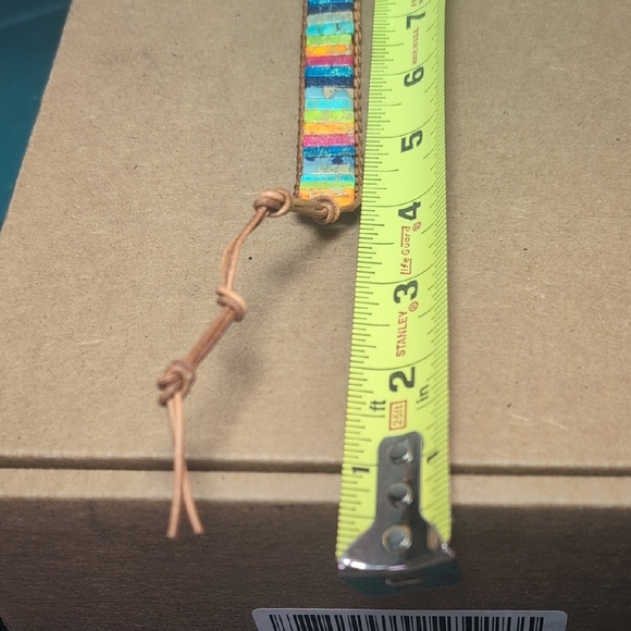 Handmade Multicolor Stone Tile Wrap Bracelet - Brown Cord - Picture 6 of 7